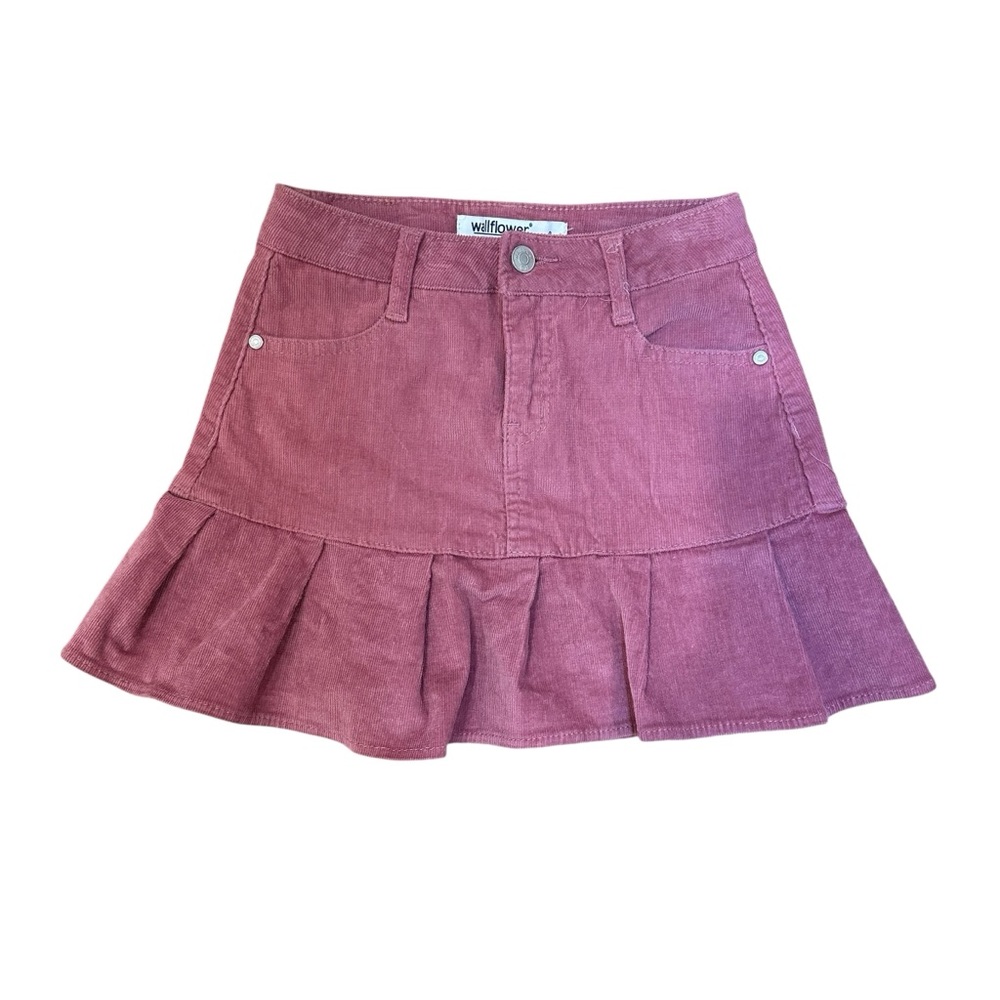 Wallflower Girls Dusty Rose Corduroy Ruffle Skirt Adjustable Waist Size 8